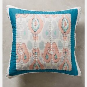 Anthropologie Euro Sham TASSELED ZALA Pillow Bed Quilted Cotton Coral Teal NWT